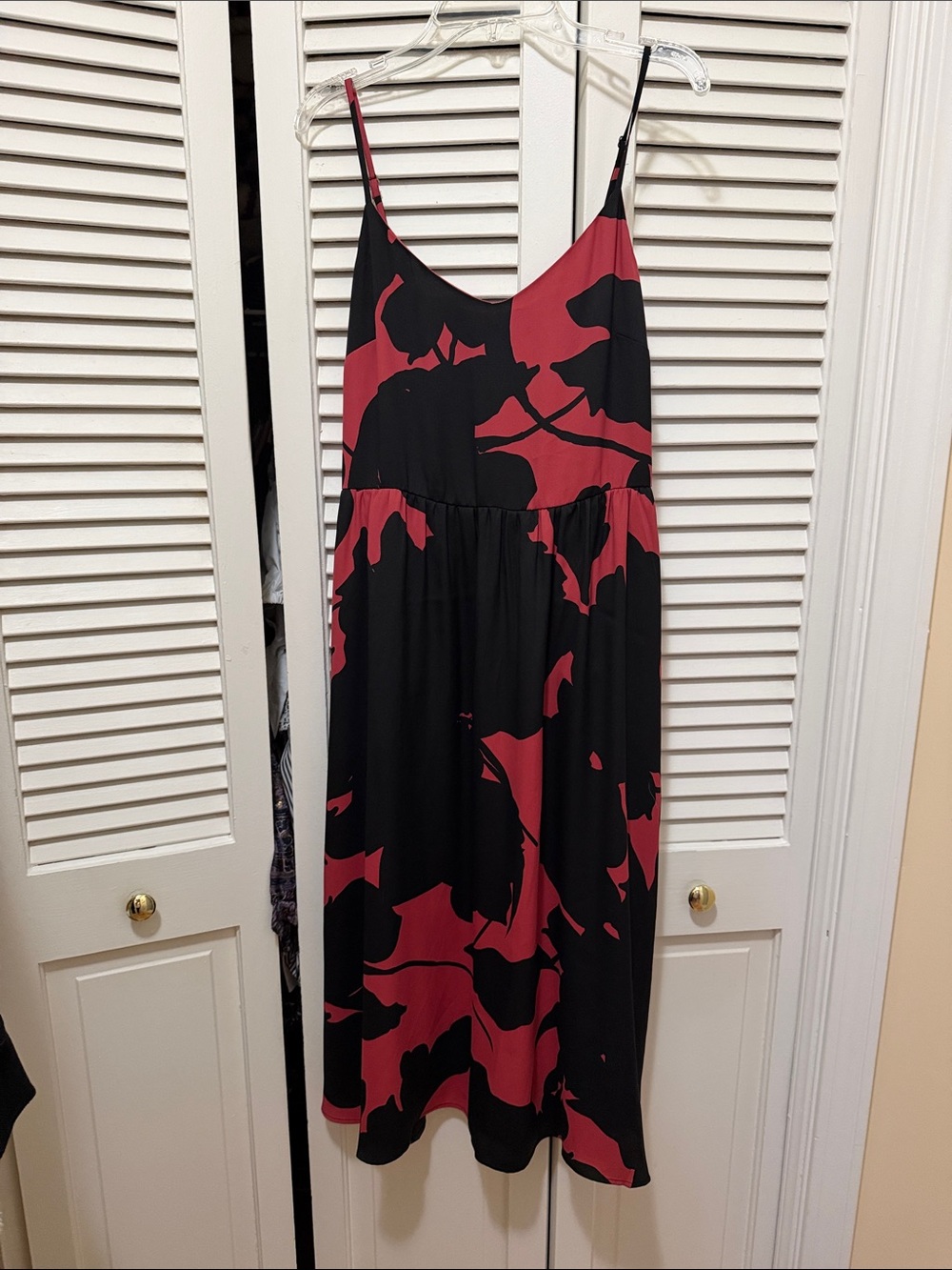 LOFT Black and Sienna Floral Midi Slip Dress